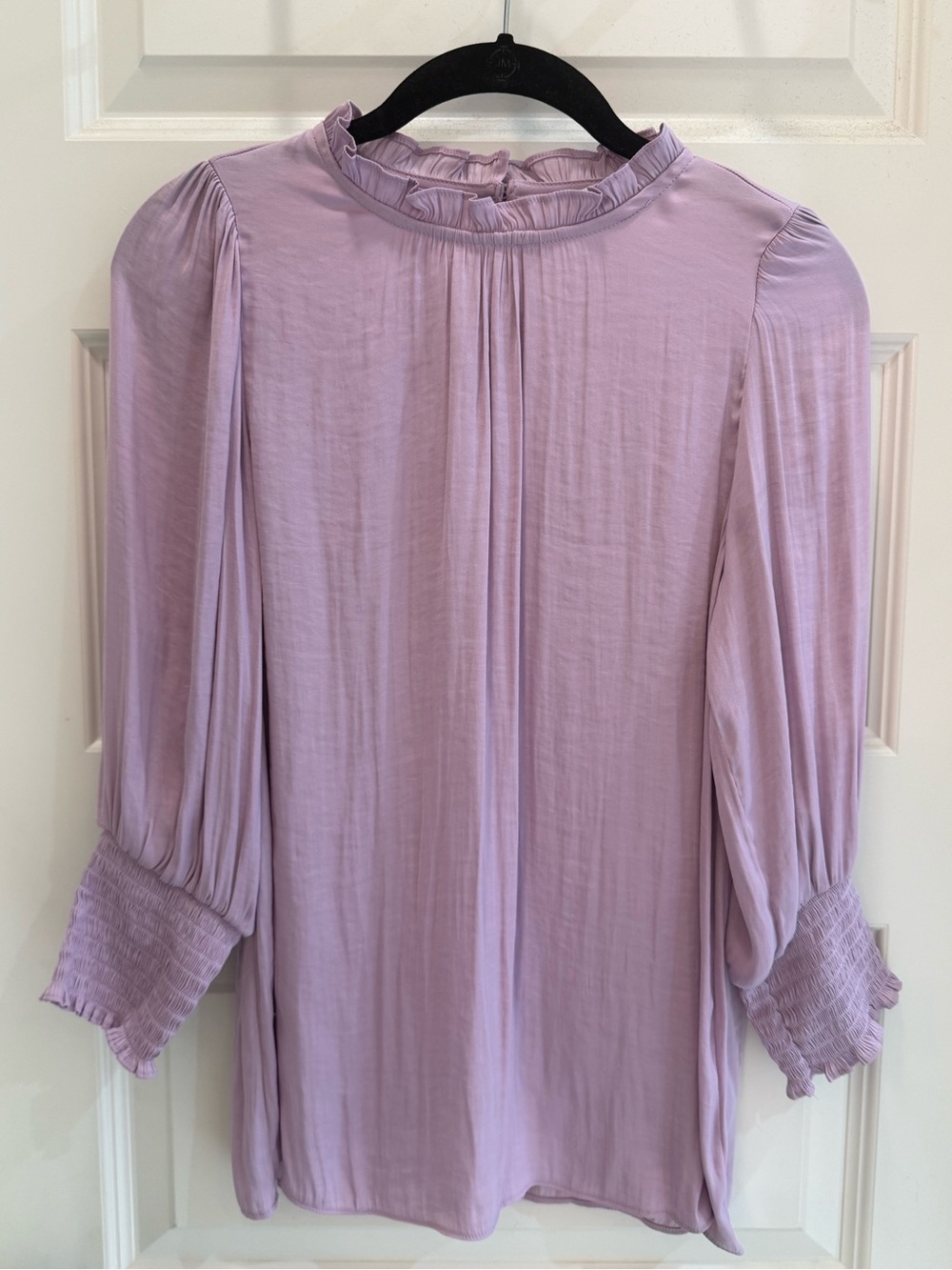 Naked Zebra Purple Long Sleeve Ruffle Mock Neck Smocked Cuff Blouse Size S